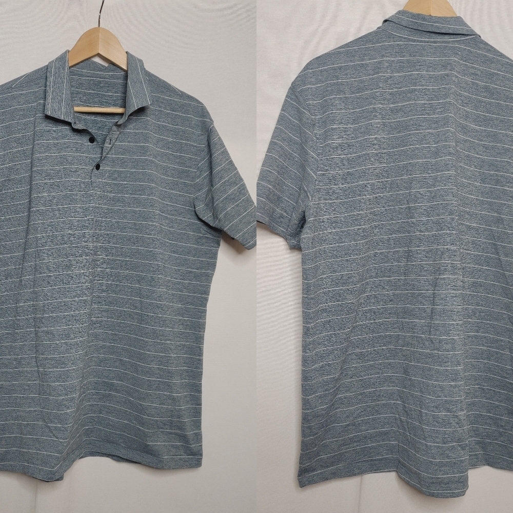 Lululemon Short Sleeve Polo Marled Blue White Stripe Large Extra Large L XL